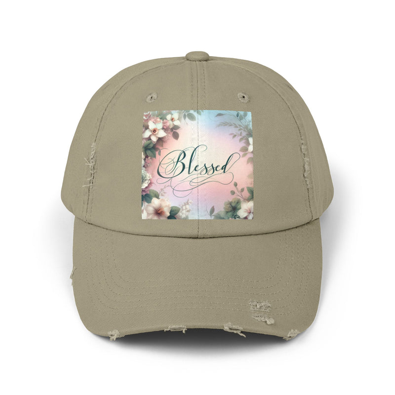 Blessed Distressed Cap, Floral Cap, Casual Wear