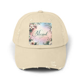 Blessed Distressed Cap, Floral Cap, Casual Wear