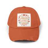 Jesus Loves You Distressed Cap, Vintage Cap, Jesus Apparel Printify