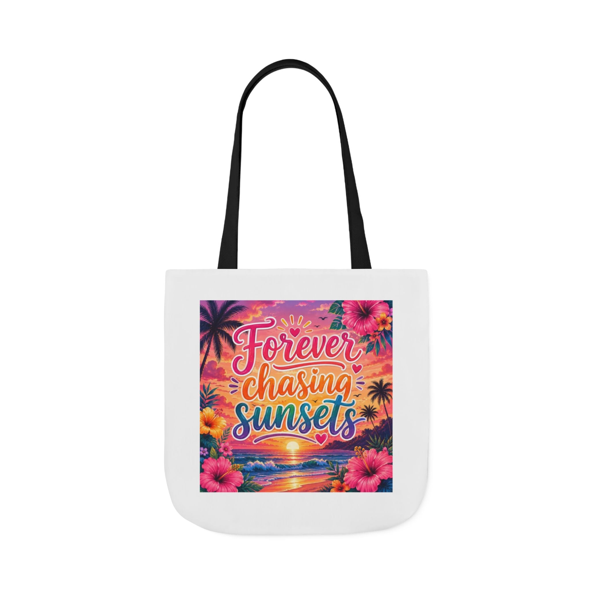 Forever Chasing Sunsets Canvas Tote — Beach Sunset Tote Bag with Colorful Straps