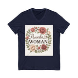 Proverbs 31 Woman V-Neck Tee, Floral Tee, Scripture Shirt Printify