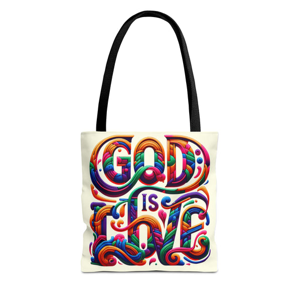 God is Love Colorful Tote Bag, Christian Tote, Faith Tote