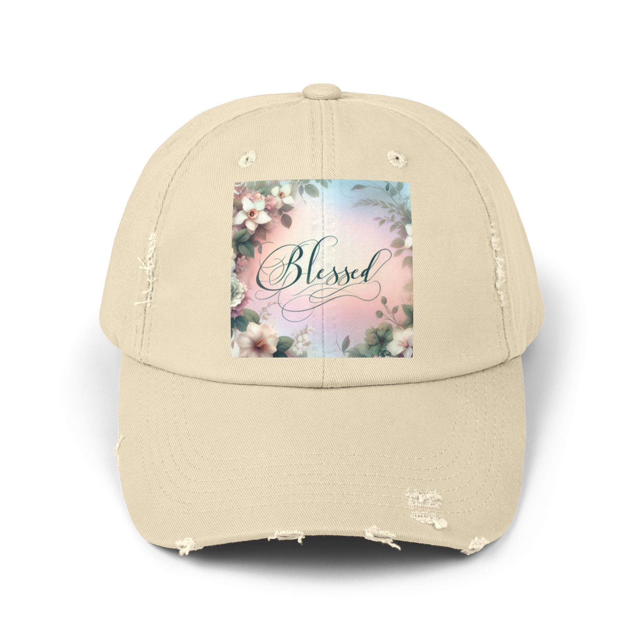 Blessed Distressed Cap, Floral Cap, Casual Wear