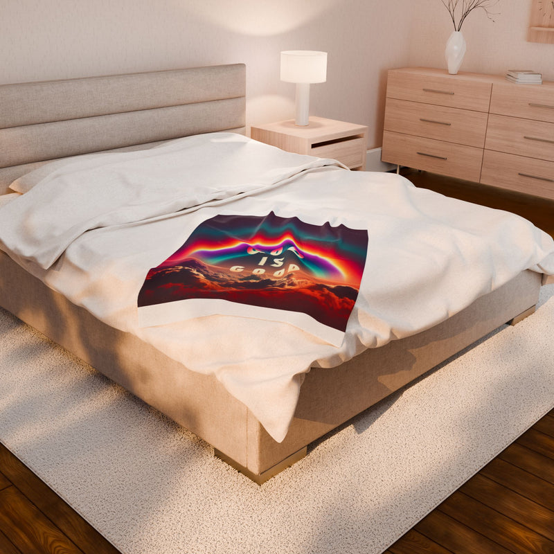 God is Good Rainbow Blanket, Velveteen Plush, Colorful Throw