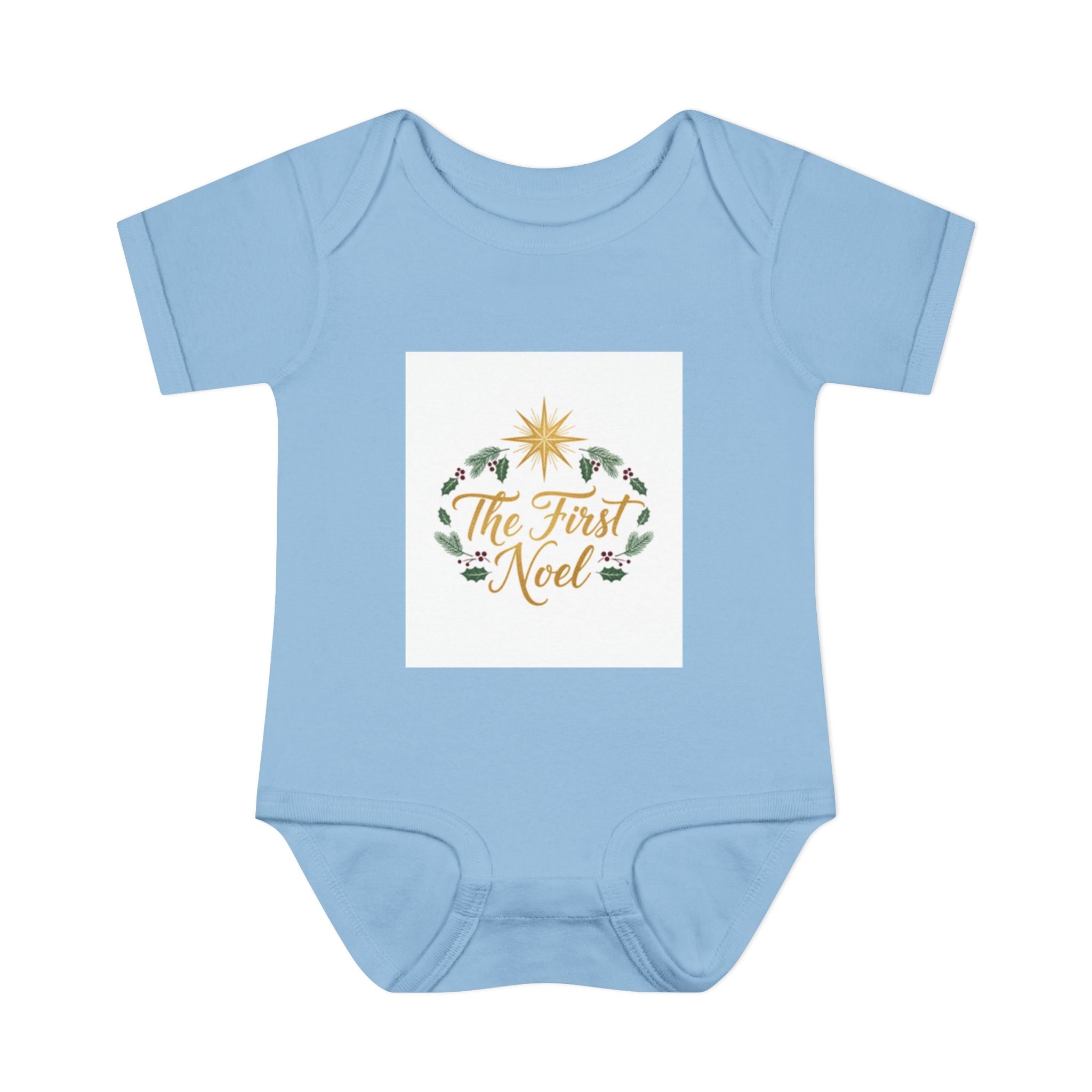 Infant Bodysuit light blue "The First Noel" Christmas Baby Onesie