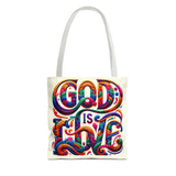 God is Love Colorful Tote Bag, Christian Tote, Faith Tote