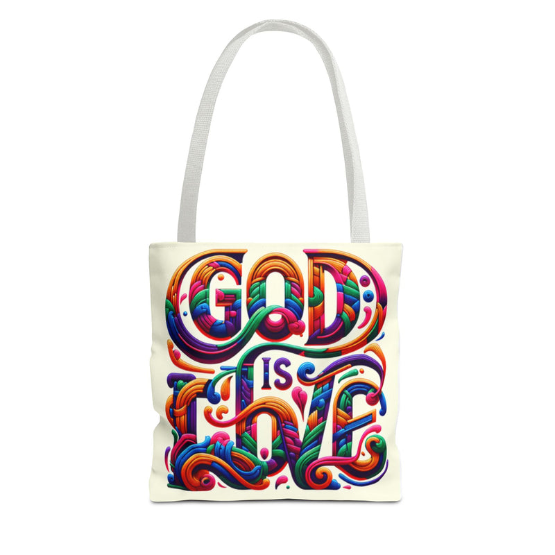 God is Love Colorful Tote Bag, Christian Tote, Faith Tote