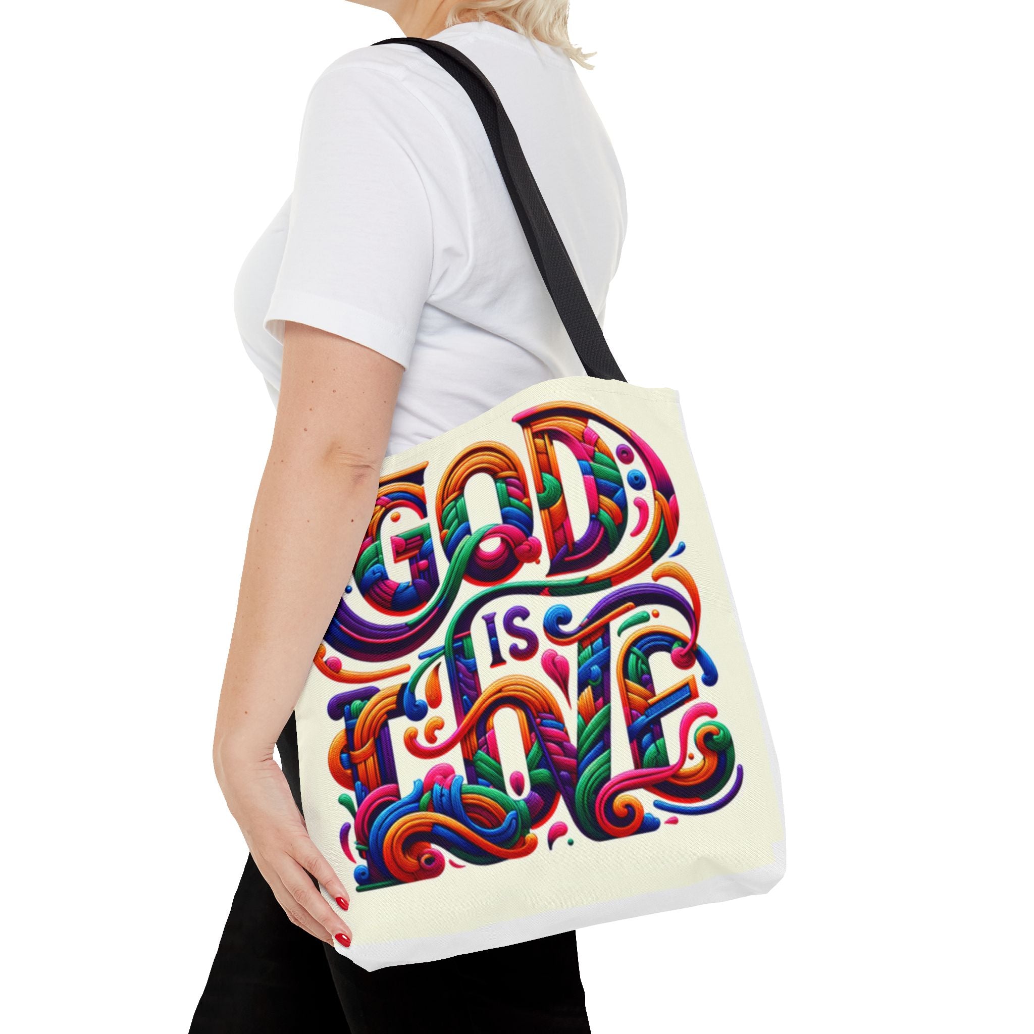 God is Love Colorful Tote Bag, Christian Tote, Faith Tote