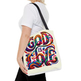 God is Love Colorful Tote Bag, Christian Tote, Faith Tote Printify