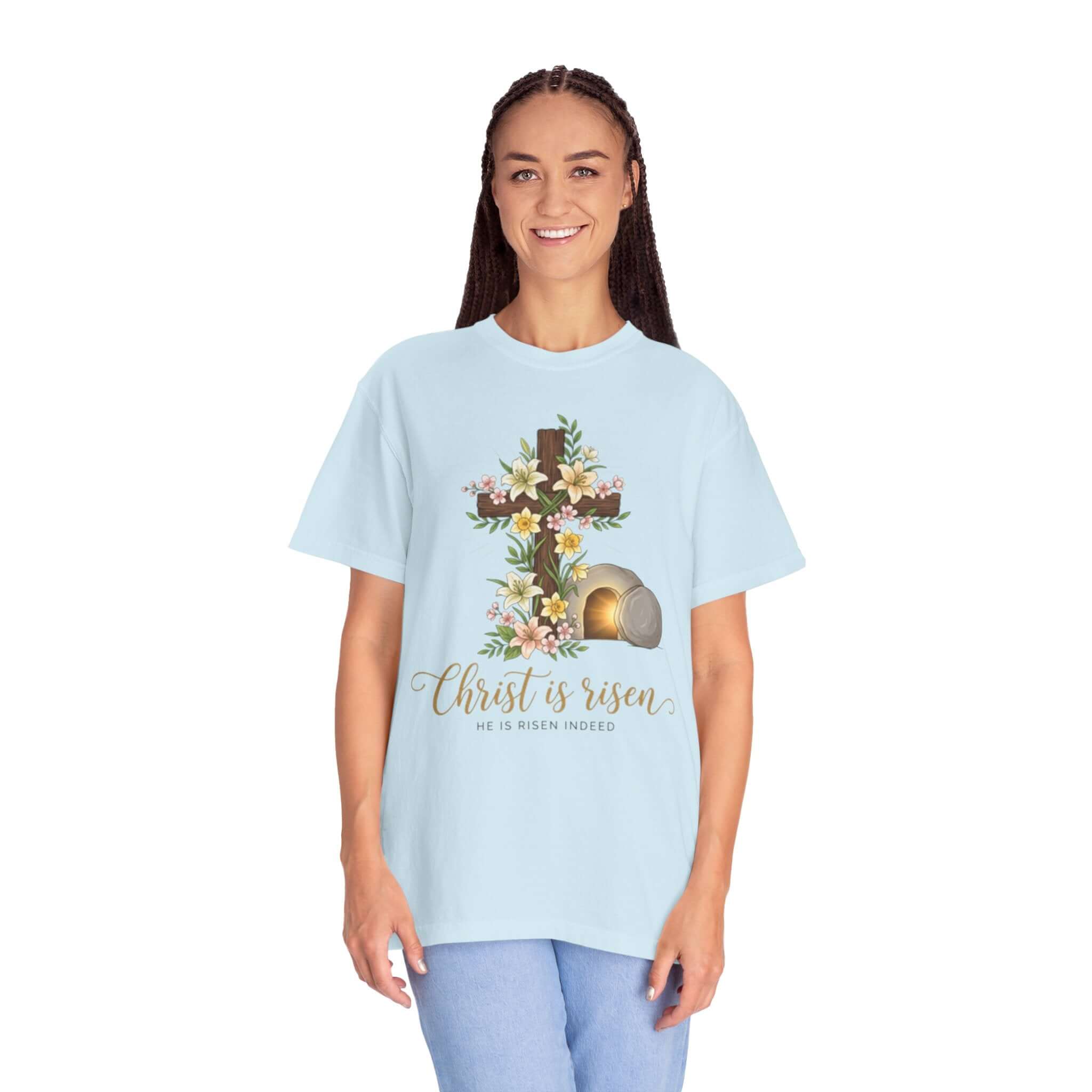 Infant apparel T Shirt light blue Floral Cross & Empty Tomb Christian Tee