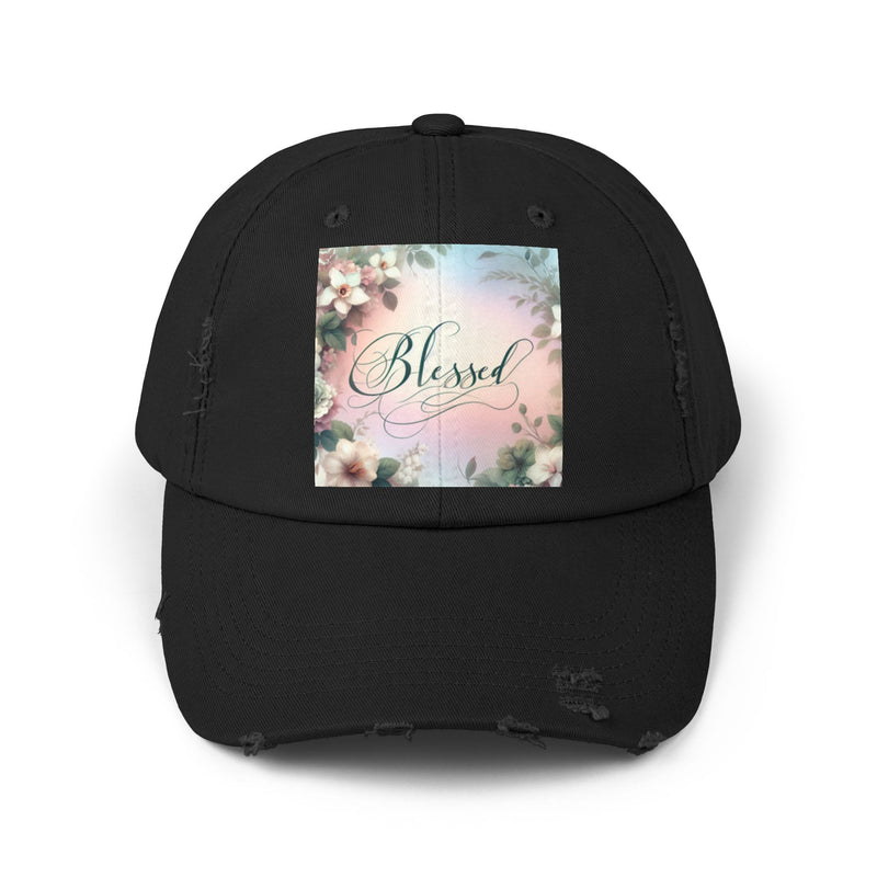 Blessed Distressed Cap, Floral Cap, Casual Wear