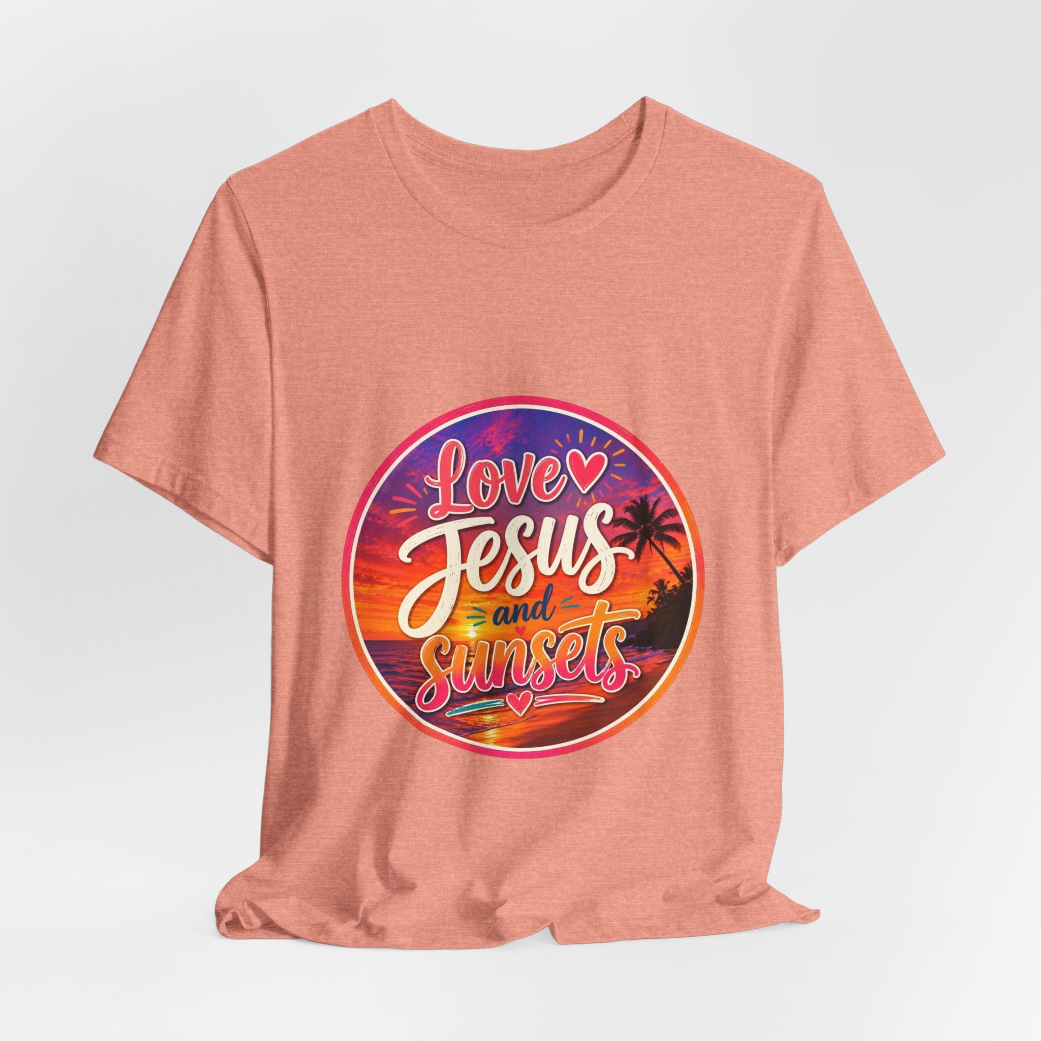 Love Jesus and Sunsets Tee — Christian Faith Palm Tree Sunset T-Shirt