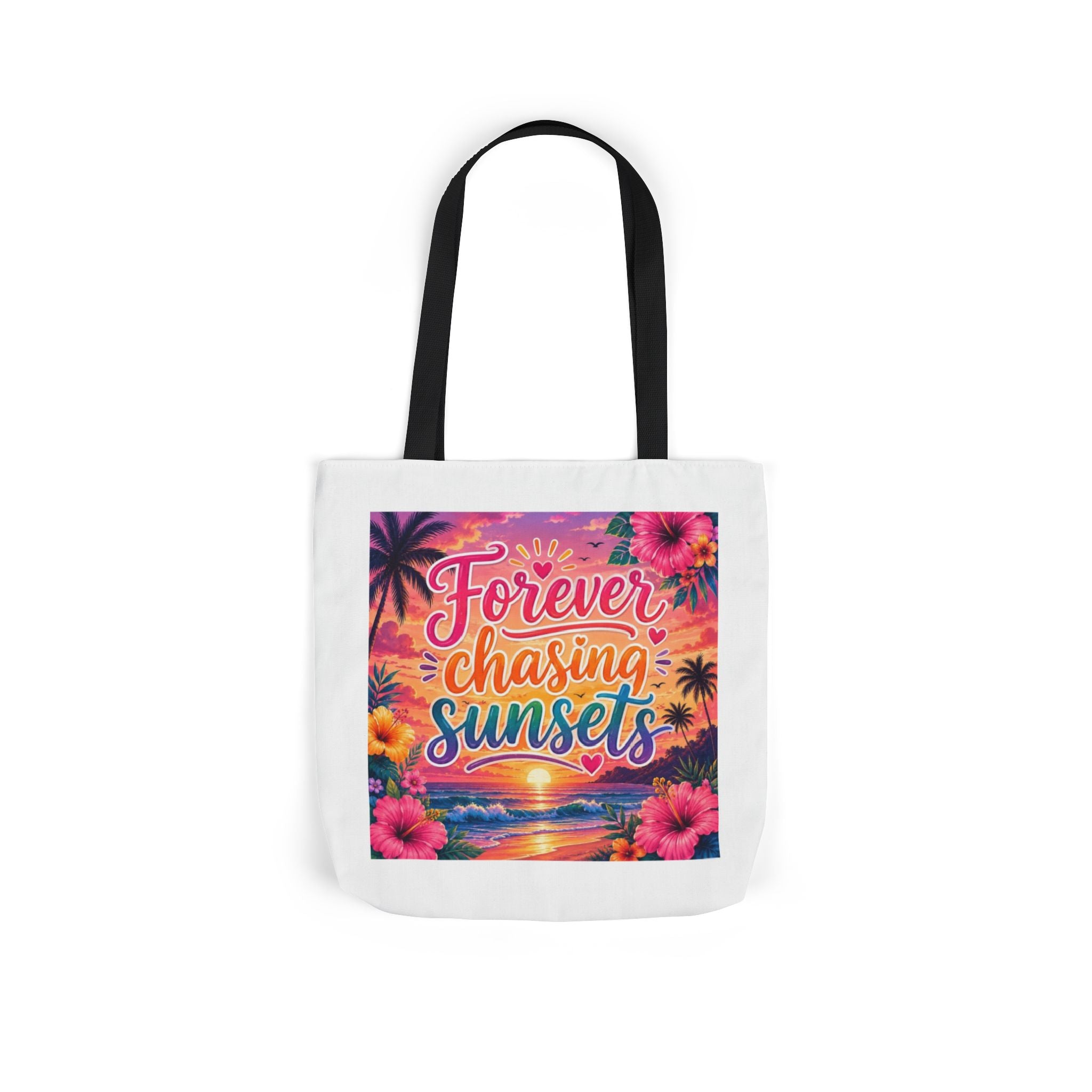 Forever Chasing Sunsets Canvas Tote — Beach Sunset Tote Bag with Colorful Straps