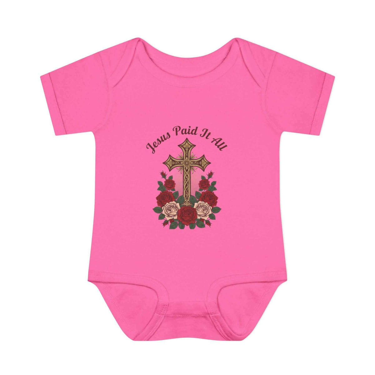 Easter infant bodysuit with Jesus Paid It All cross design in soft ribbed cotton