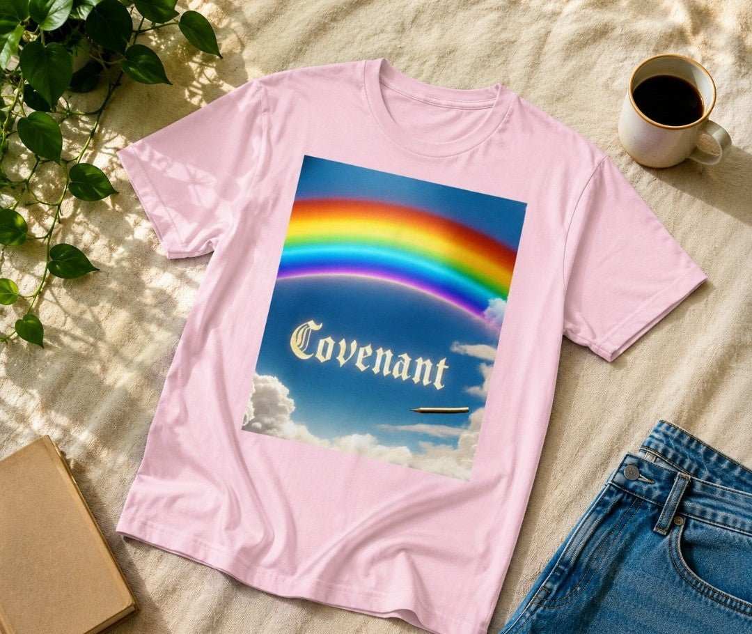 Covenant Rainbow Cotton Tee soft breathable cotton faith shirt with rainbow design