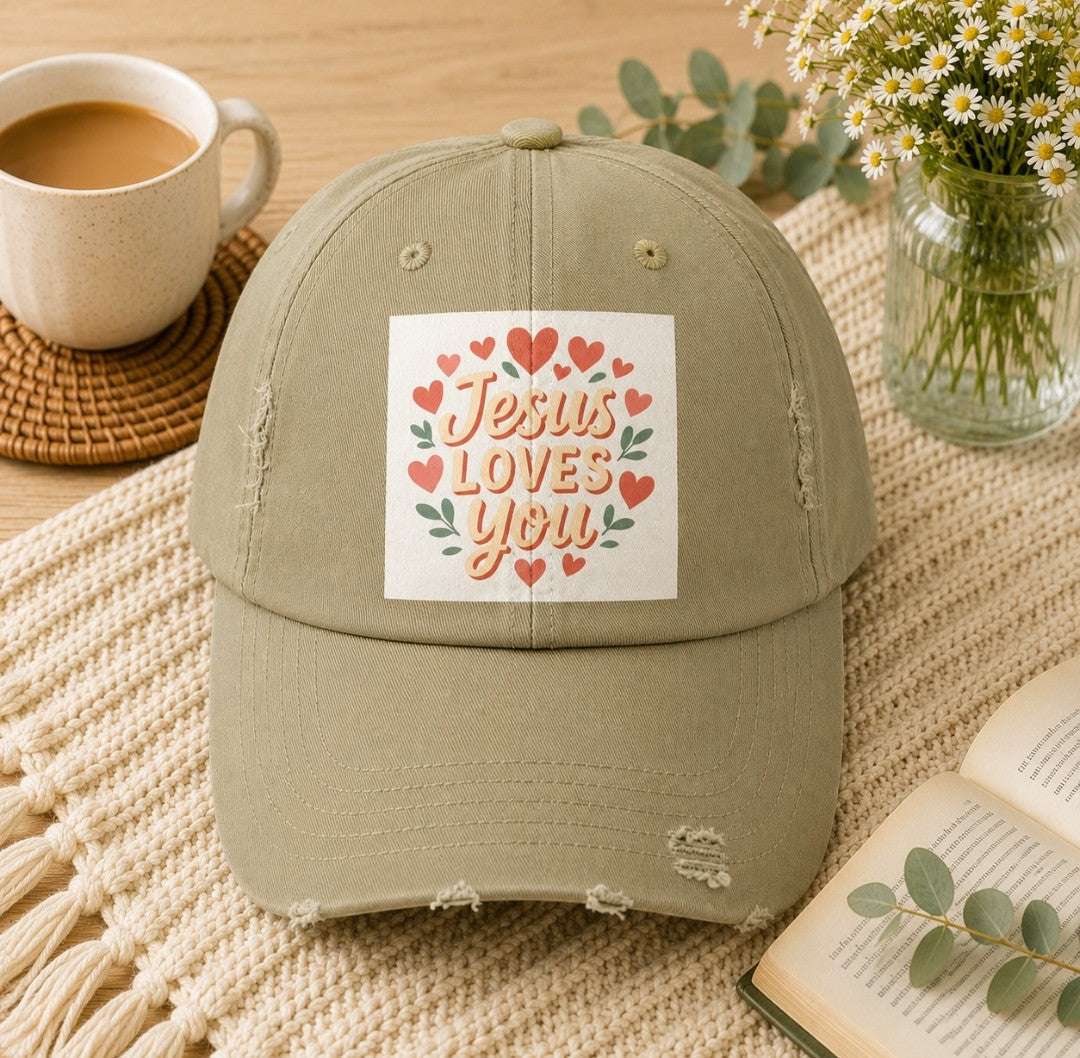 Vintage Jesus Loves You distressed cotton cap