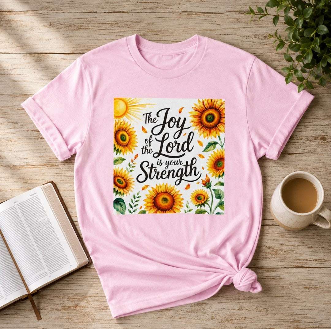 Joy of the Lord Sunflower Tee, Faith Shirt, Faith Based Apparel - faithcovenant